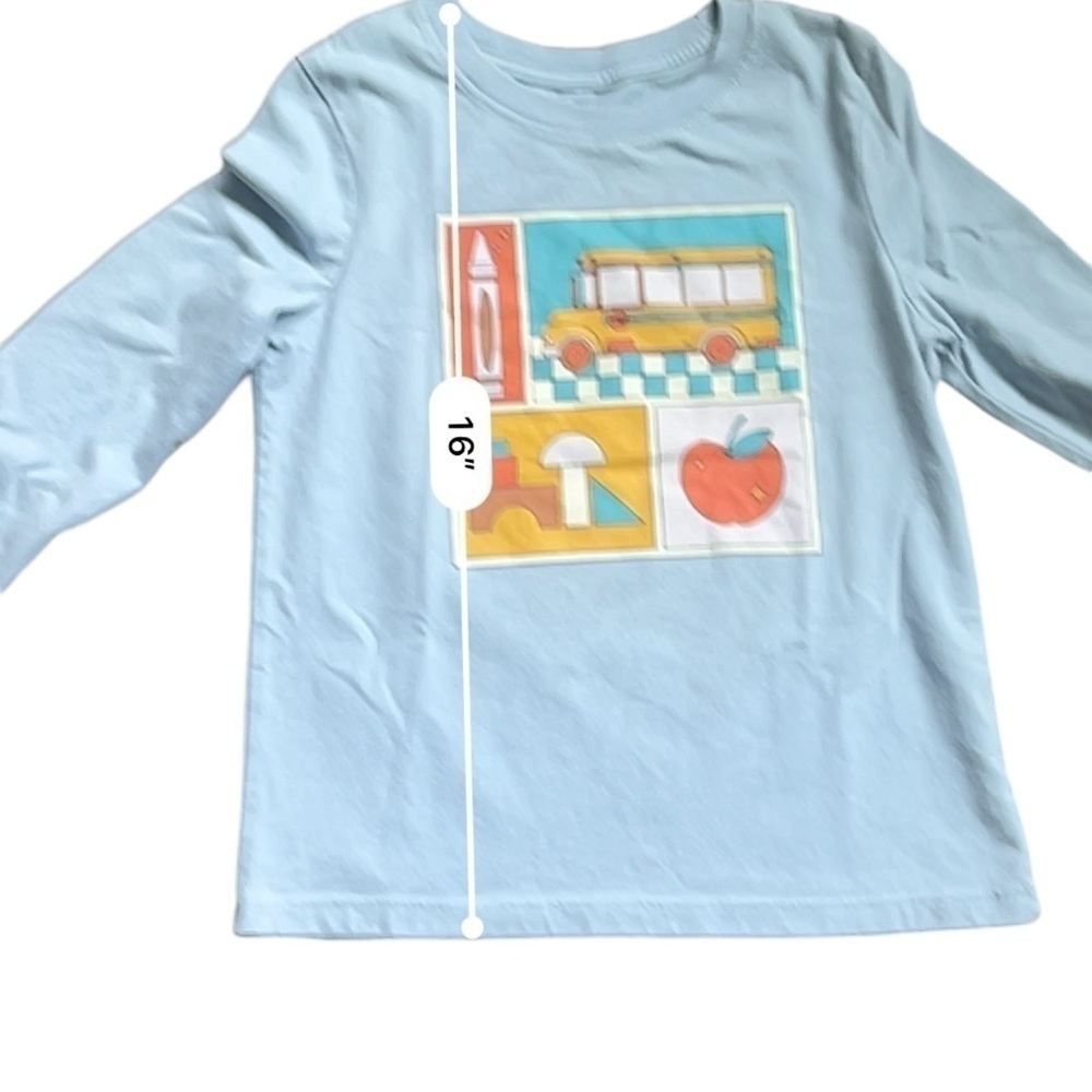 Cat & Jack casual play shirt top baby blue long sleeve graphic design Boys 5T - Picture 7 of 9